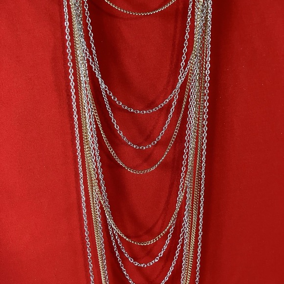 Vintage Multiple Chain Layered‎ Waterfall Necklace / Metal / Costume Jewelry - Picture 7 of 11